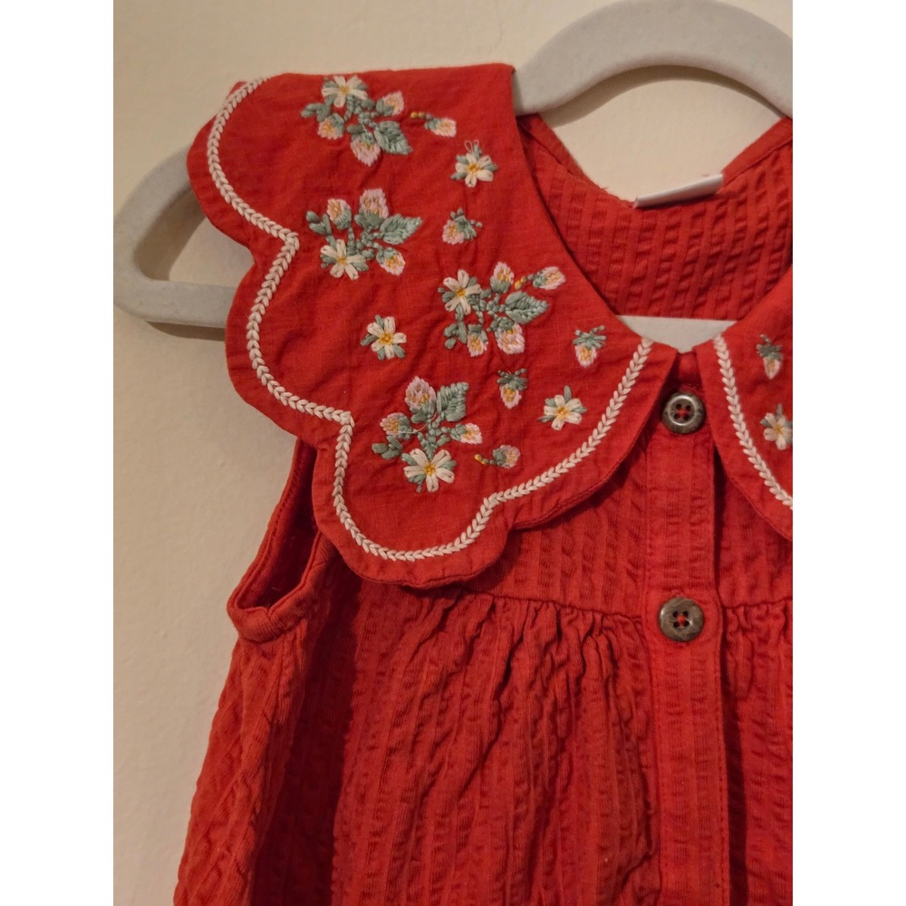 Next Kids Red Seersucker Embroidered Collar Dress 2-3 Years N13-167-383 - Picture 4 of 6